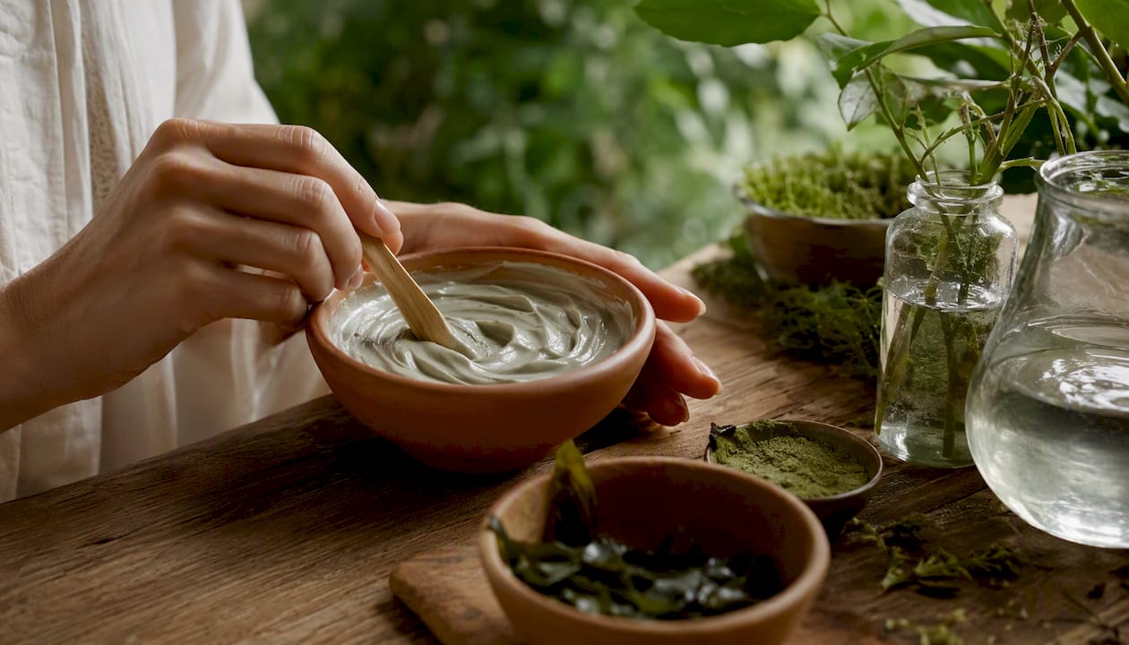 Hands mixing natural skincare cream