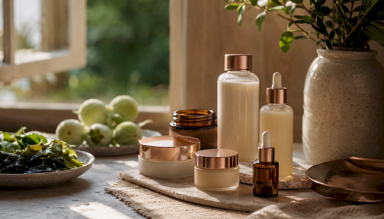 Elegant Polish collagen skincare ingredients setup