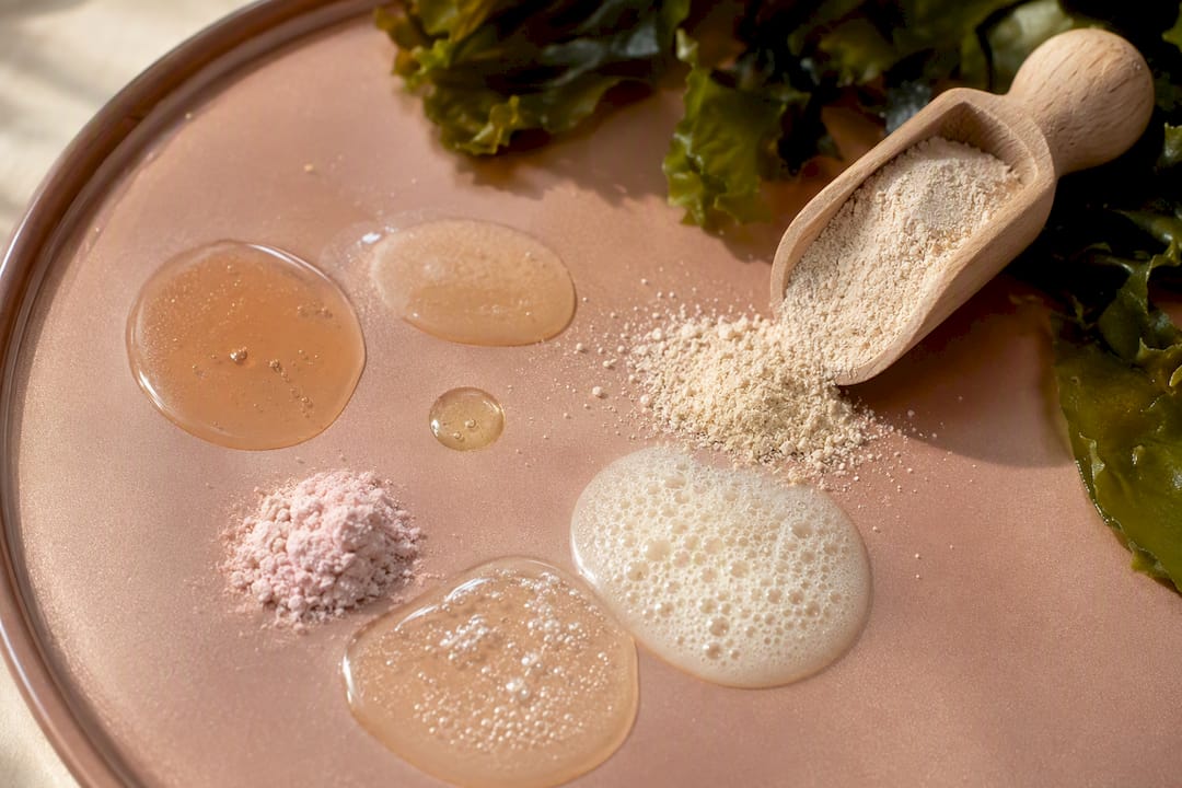 Natural skincare ingredient textures and powders