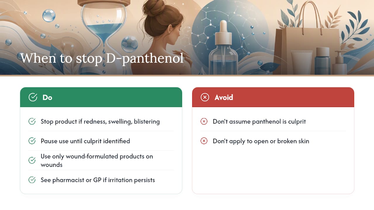 Is D-panthenol safe, and when should you stop using it? — overview diagram