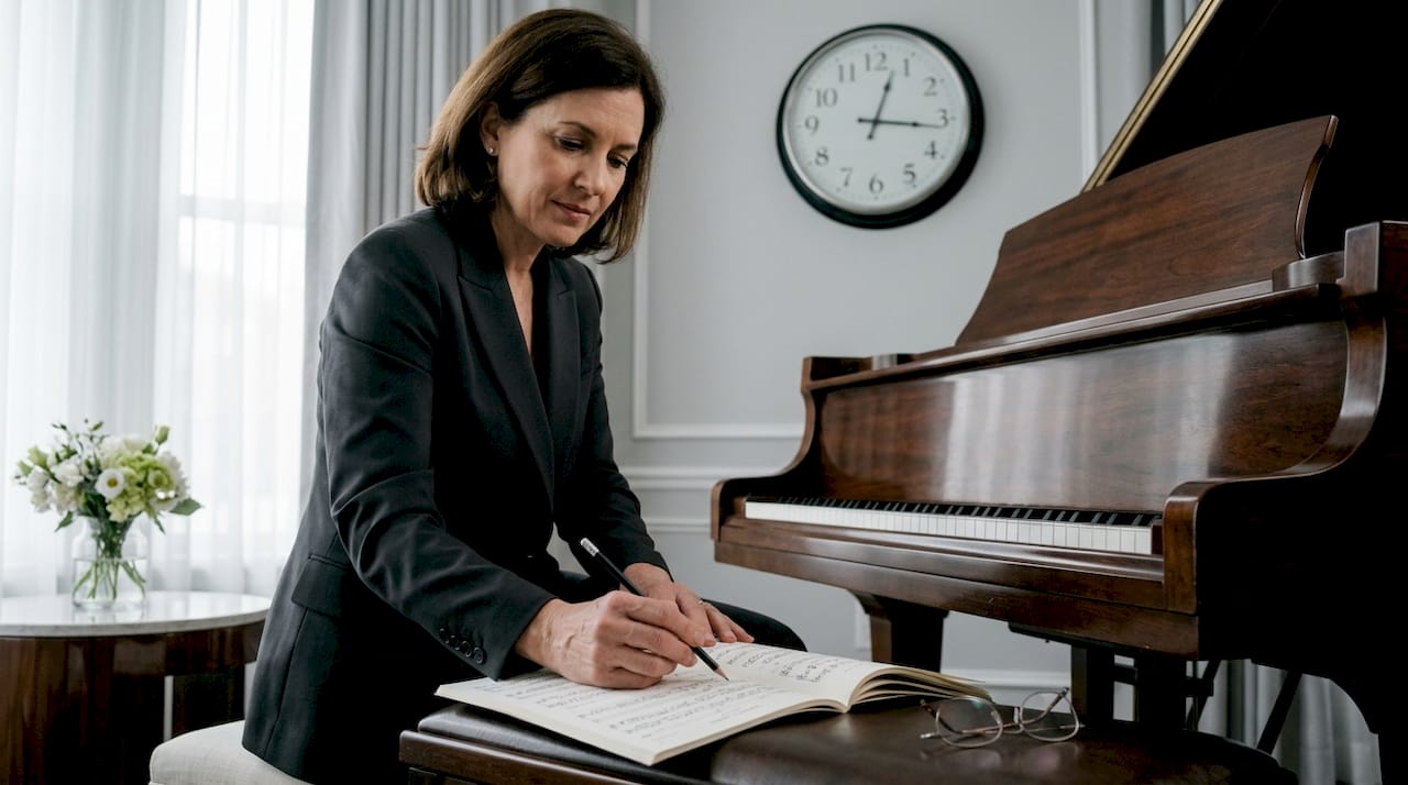 Pianist marking cue points for rehearsal