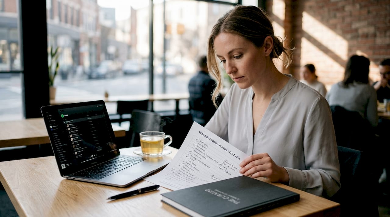 Planner reviewing wedding processional music list