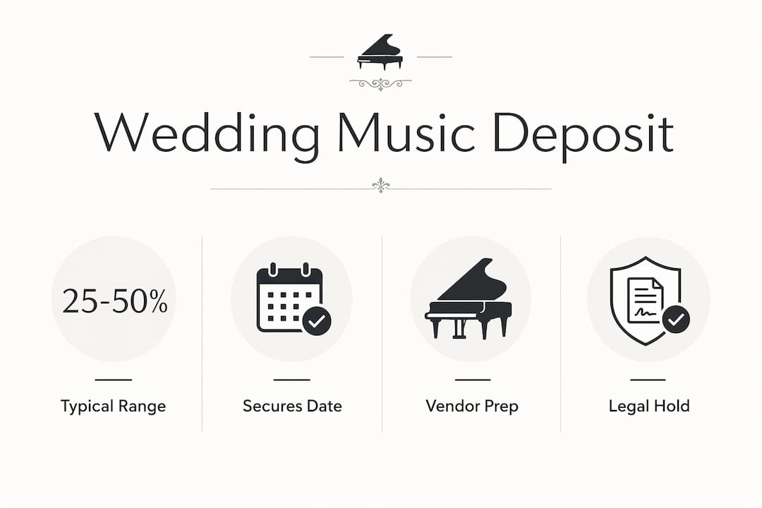 Infographic illustrating what a wedding music deposit covers