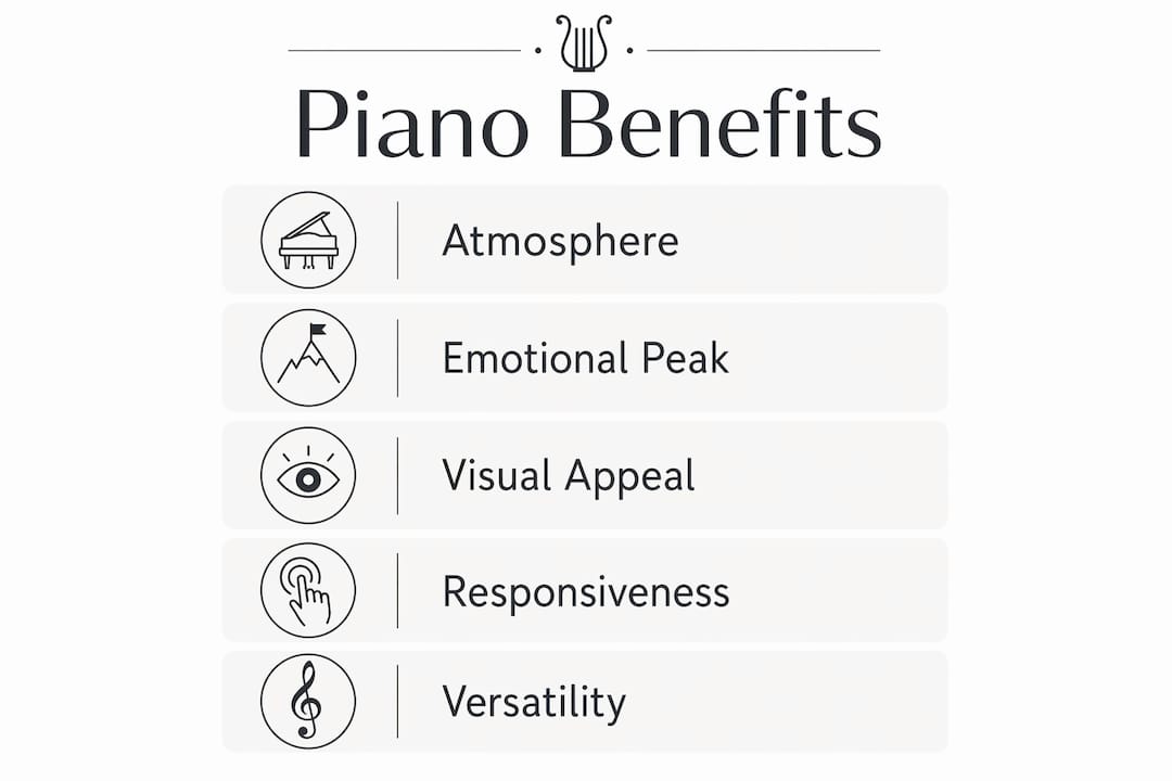 Infographic illustrating piano benefits for weddings
