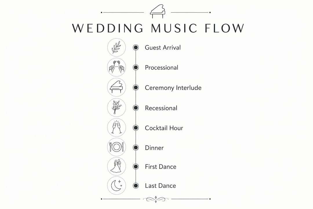 Infographic showing wedding music timeline and phases