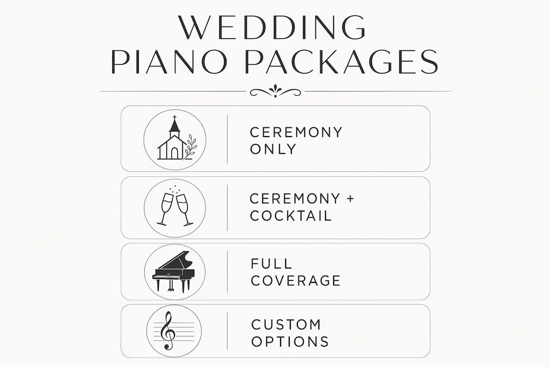 Infographic outlining typical live piano wedding packages