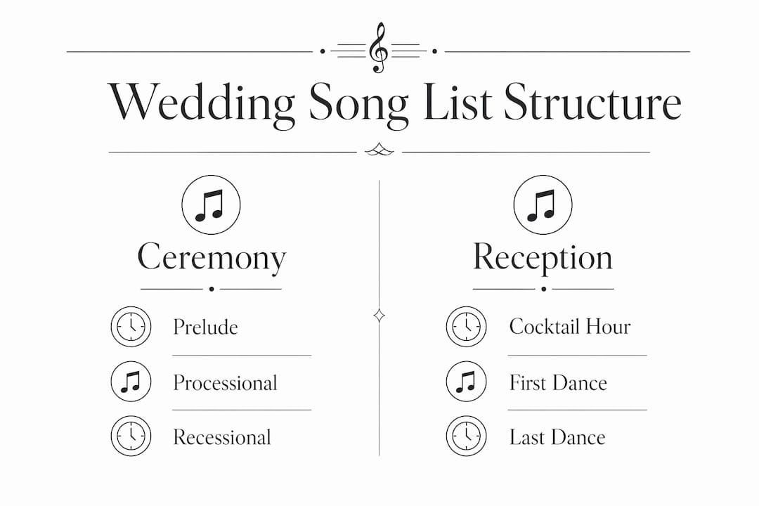 Infographic comparing ceremony and reception song categories