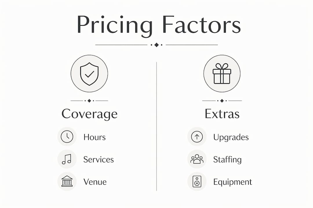 Infographic comparing wedding entertainment pricing factors
