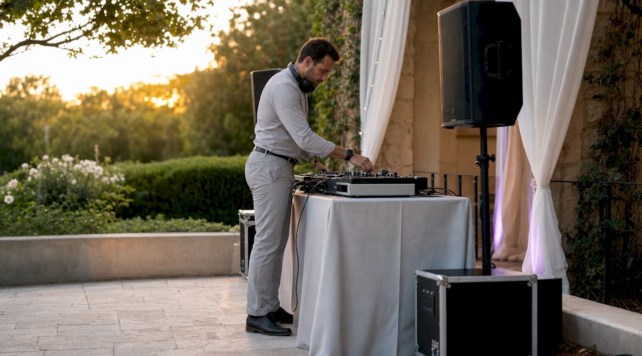 DJ preparing wedding sound and lighting