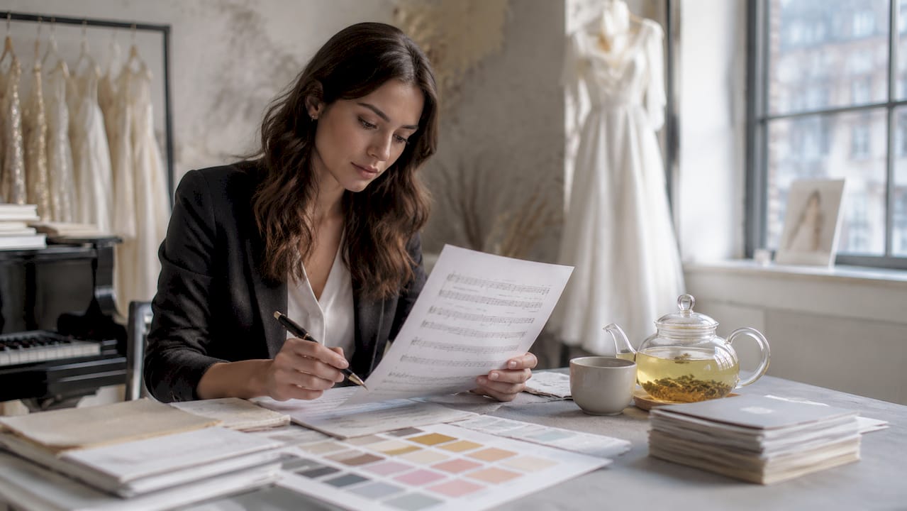 Wedding planner reviewing custom song list