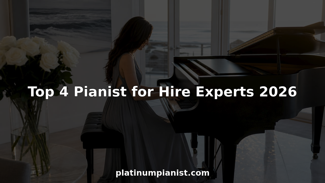 Pianist performing live on white grand piano indoors