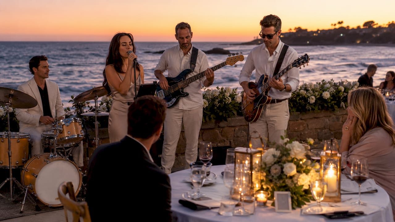 Live band performing at outdoor wedding reception