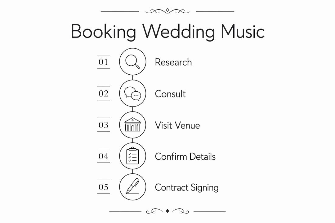 Infographic showing steps for booking wedding music