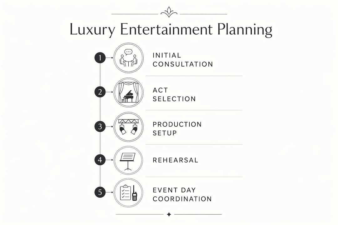 Infographic showing luxury wedding entertainment planning steps