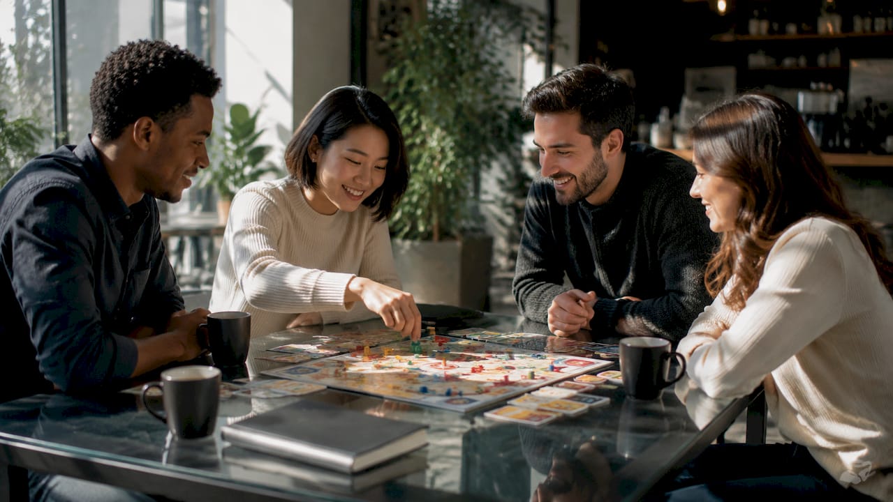 Team playing cooperative board game