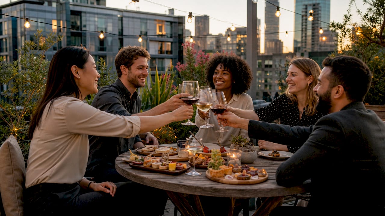 Employees celebrating at company party
