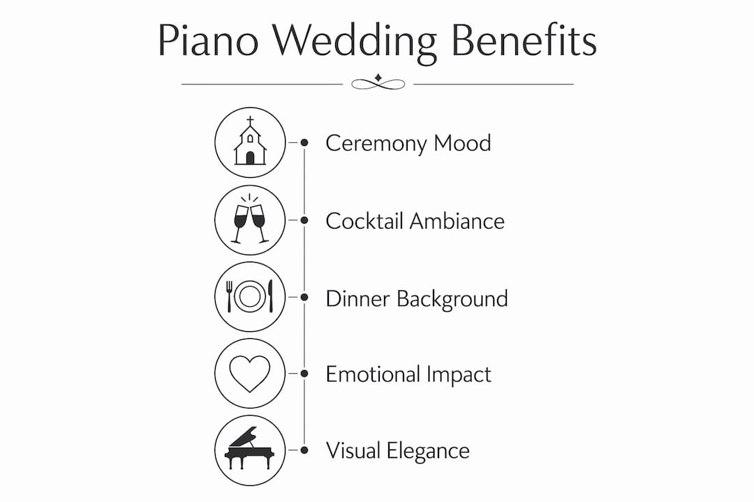 Infographic illustrating piano music benefits at weddings