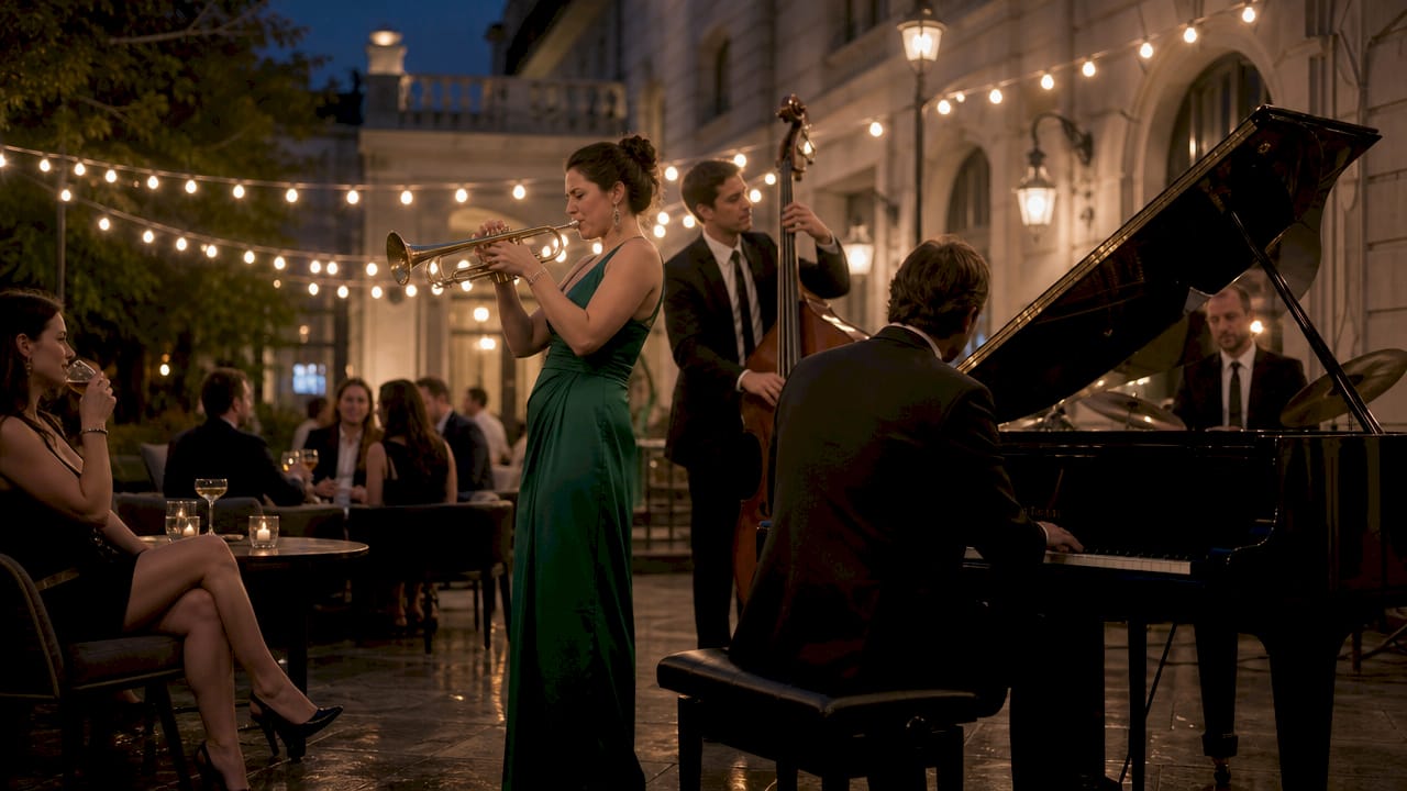 Jazz band performing at wedding reception lounge