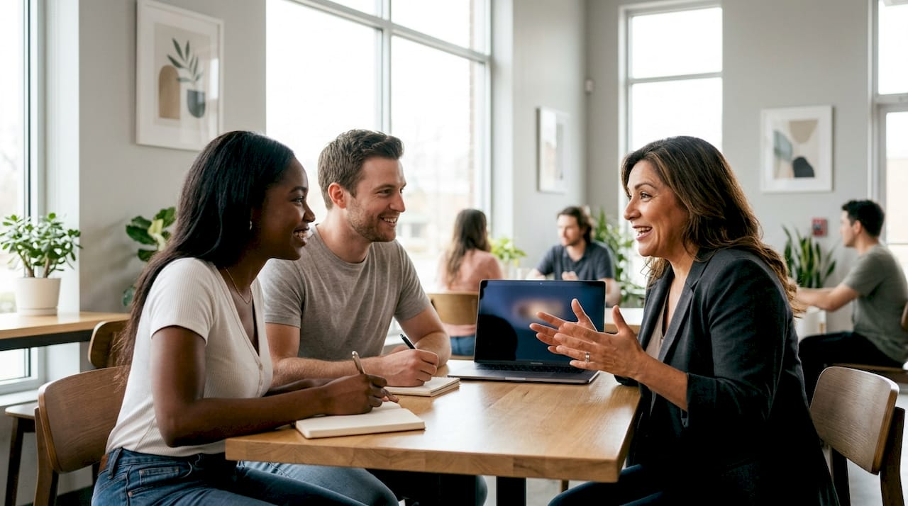 Couple discussing event plans with luxury planner