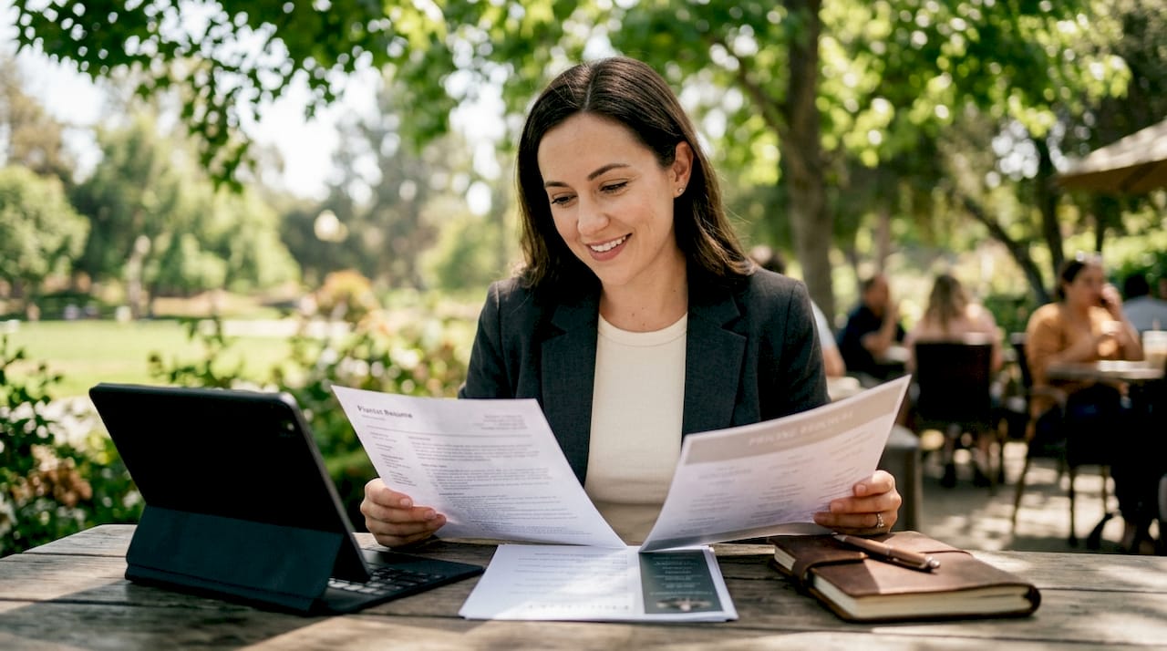 Event planner reviewing pianist resumes