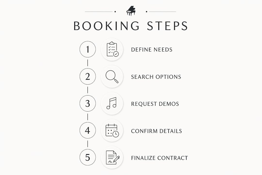 Infographic illustrating pianist booking steps