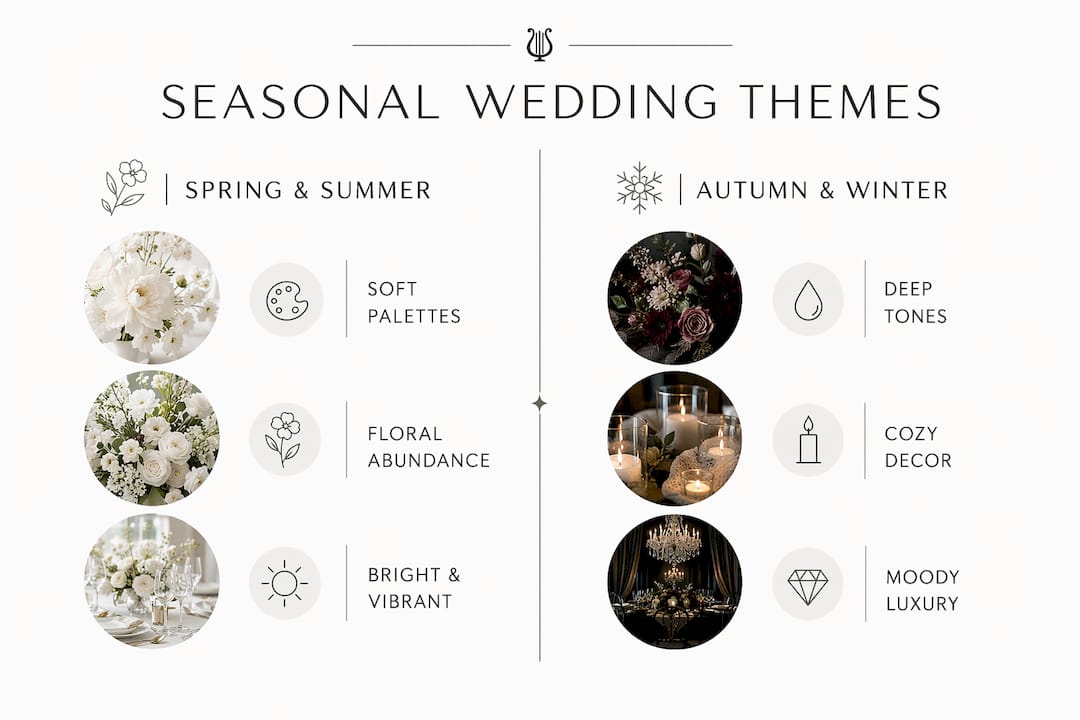 Infographic comparing wedding themes by season