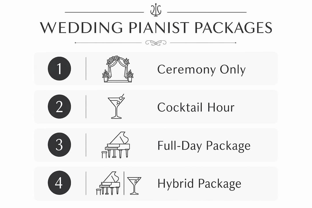 Infographic showing wedding pianist package options and pricing
