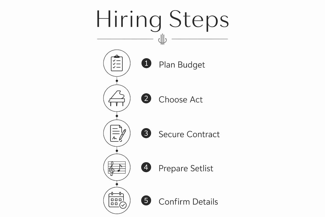 Infographic detailing steps to hire private event musicians