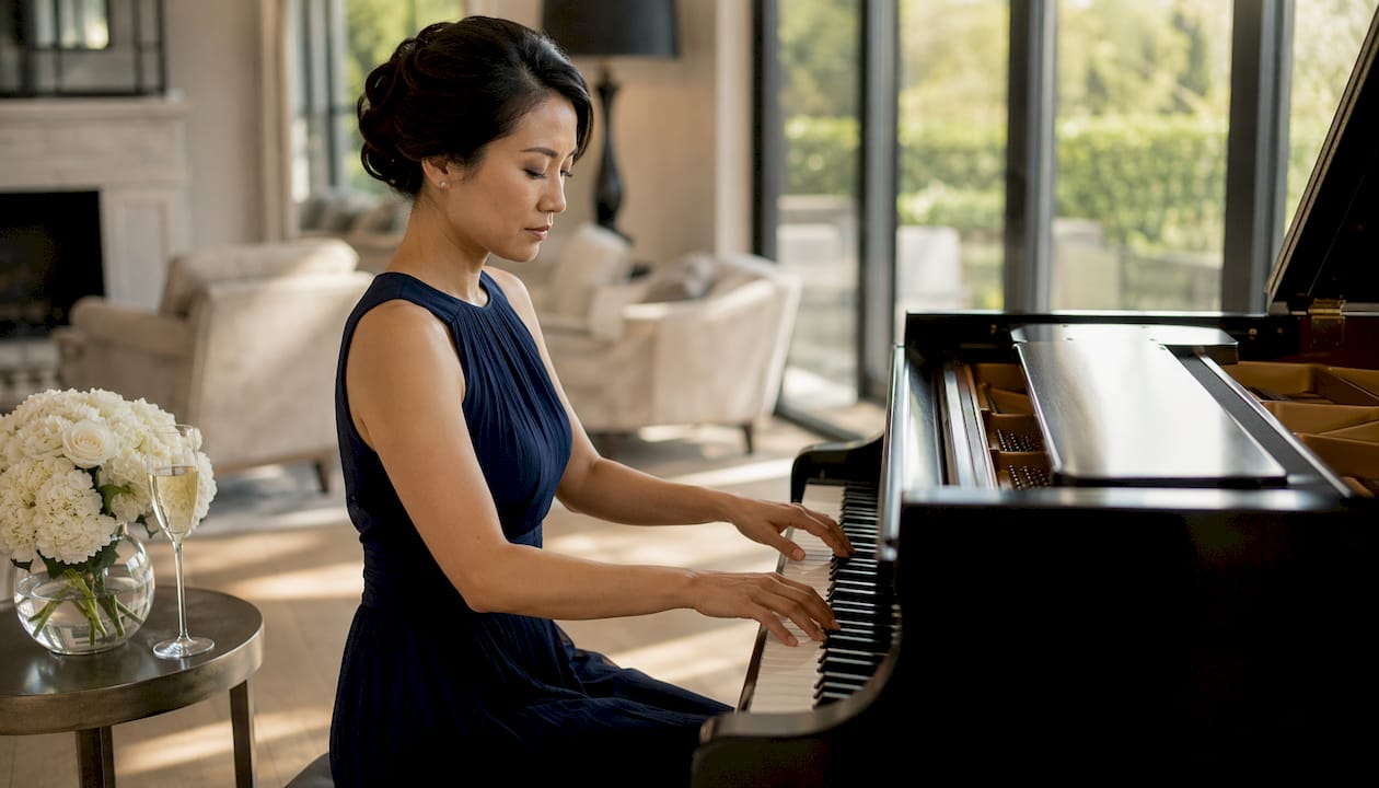 Professional pianist performing at upscale home event