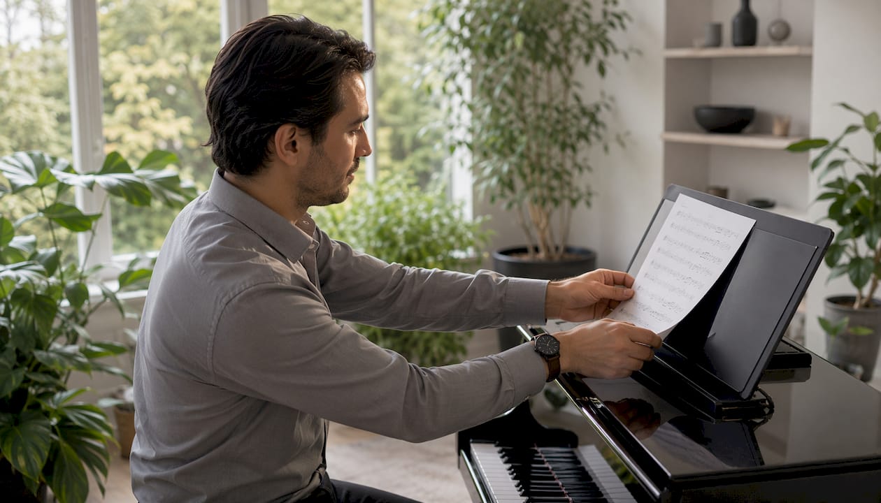 Pianist preparing first dance sheet music