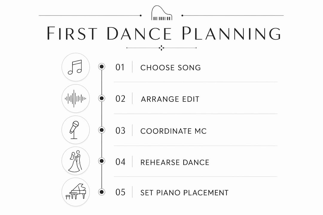 Infographic outlining five first dance planning steps