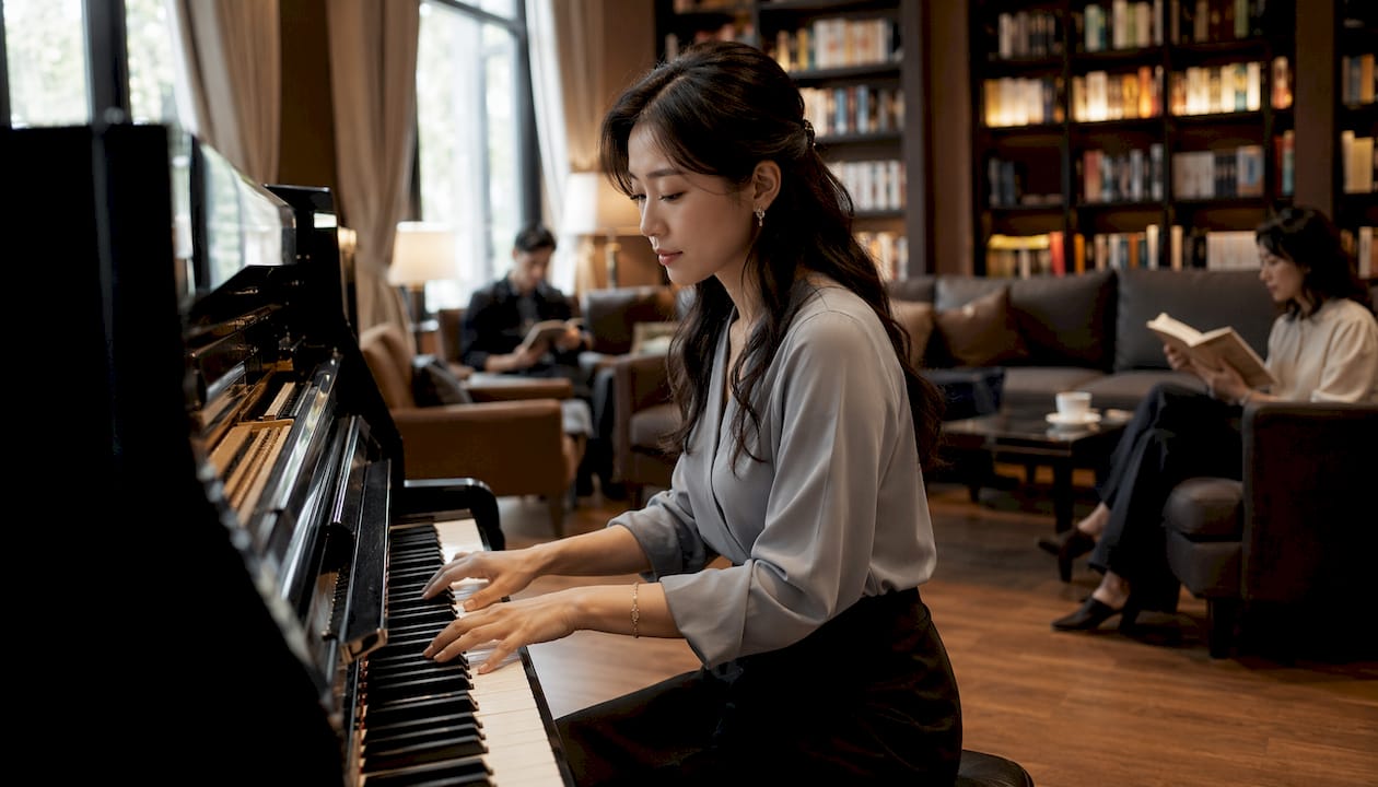 Event pianist playing at private party lounge