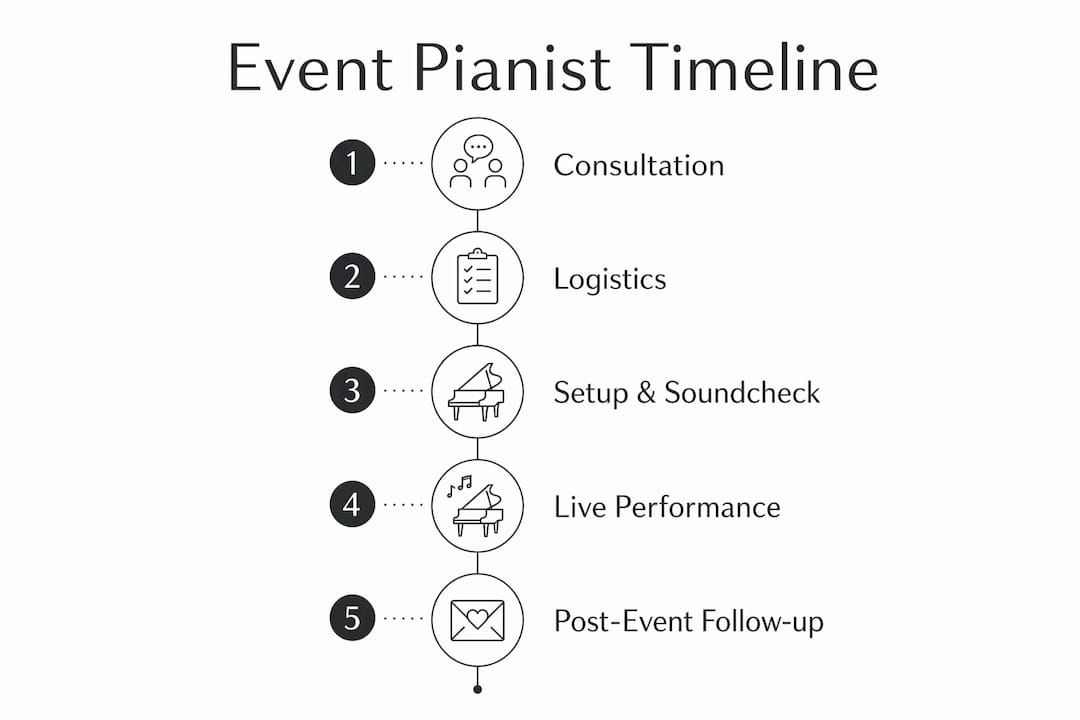 Infographic showing event pianist timeline and key phases