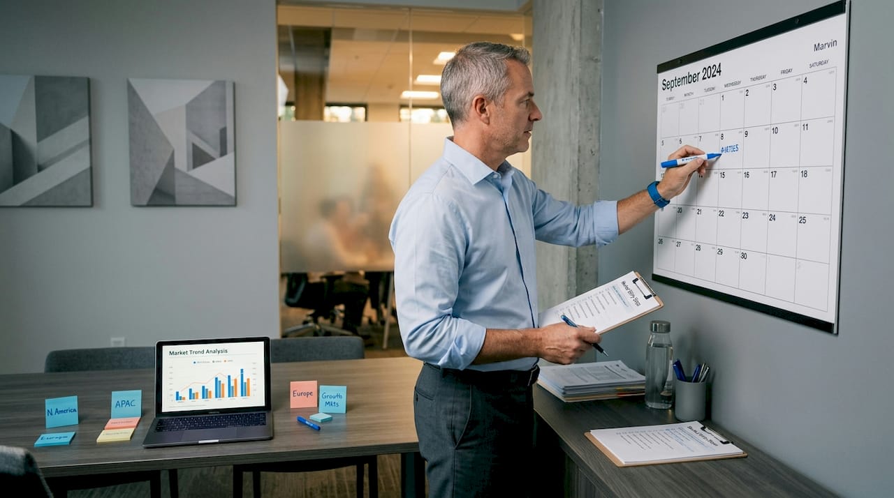 SME leader reviewing staged market entry checklist