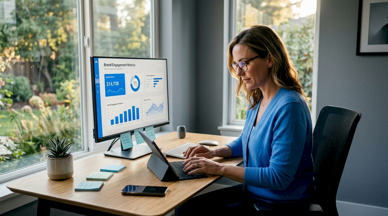 Woman managing brand engagement dashboard