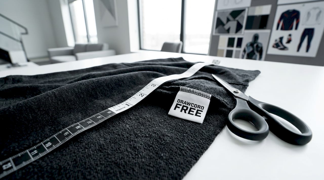 Close-up fabric and safety tag of hockey sweatshirt