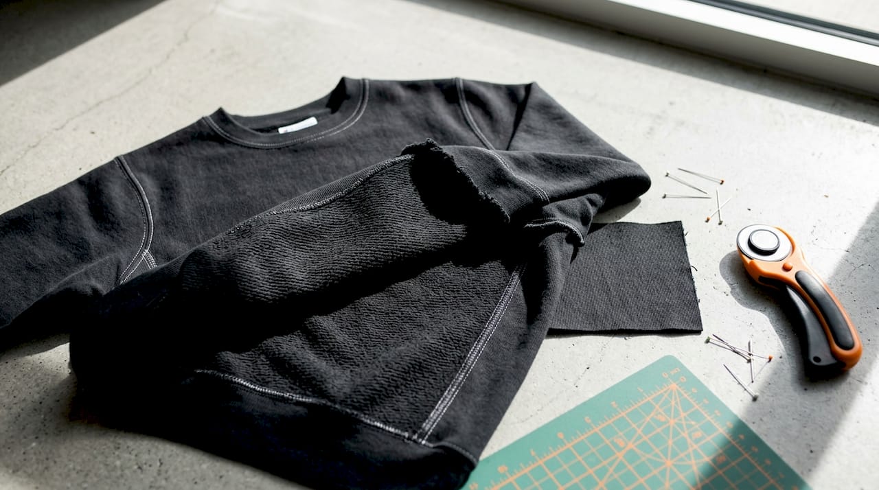 Close-up of reverse-weave sweatshirt fabric texture