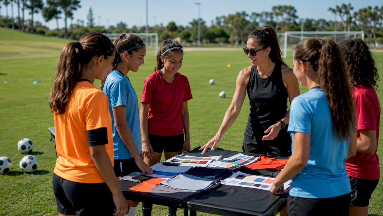 Coach selecting youth spirit wear samples