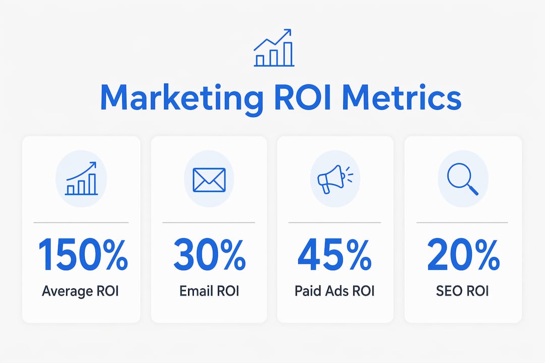 Infographic showing marketing ROI key metric percentages