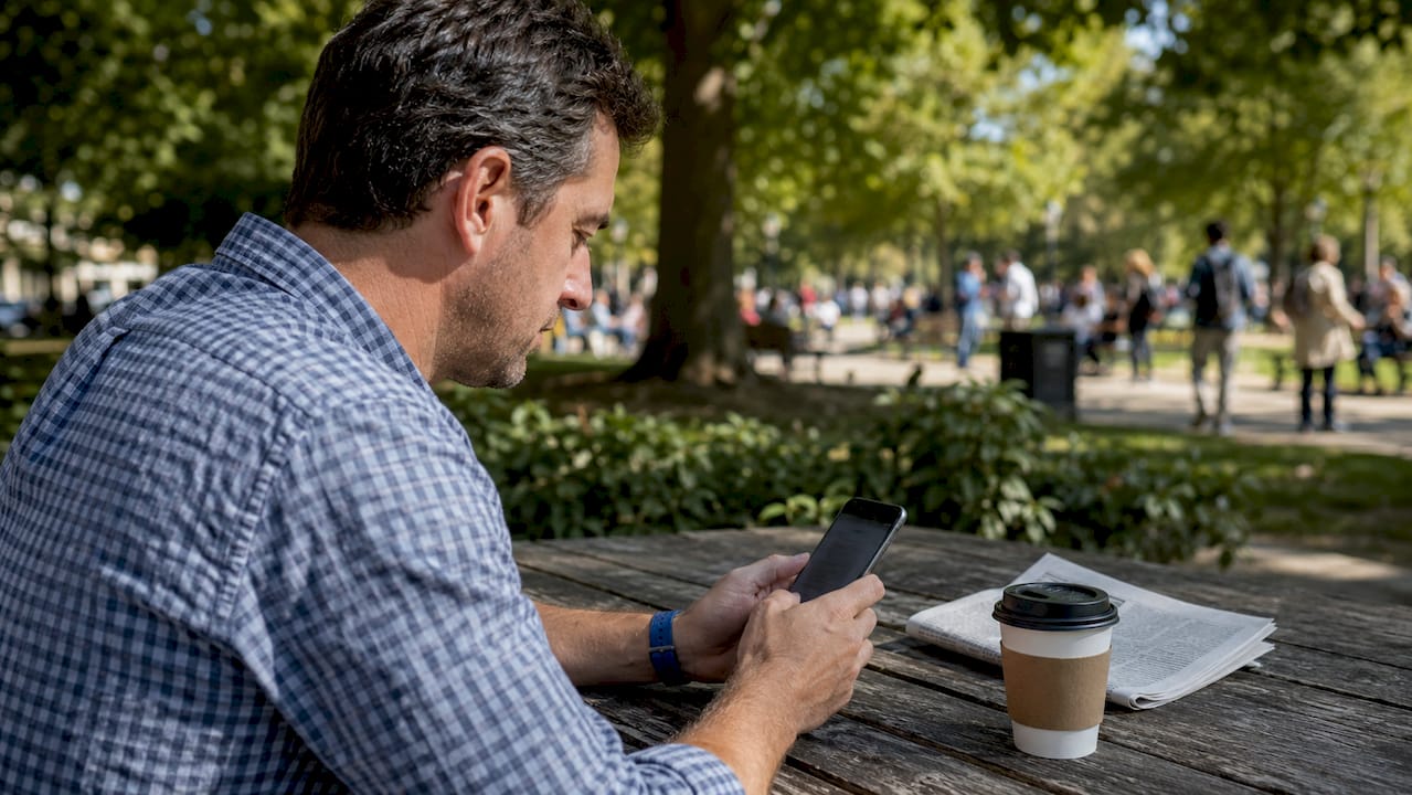 Hands holding smartphone with marketing message