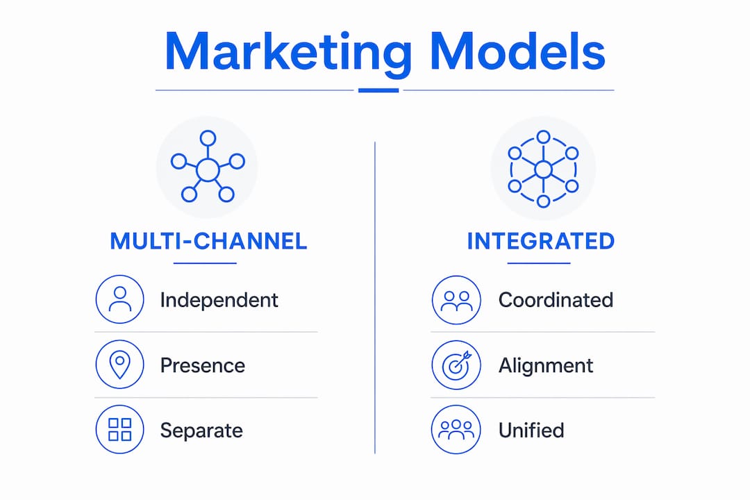 Infographic comparing multi-channel vs integrated marketing
