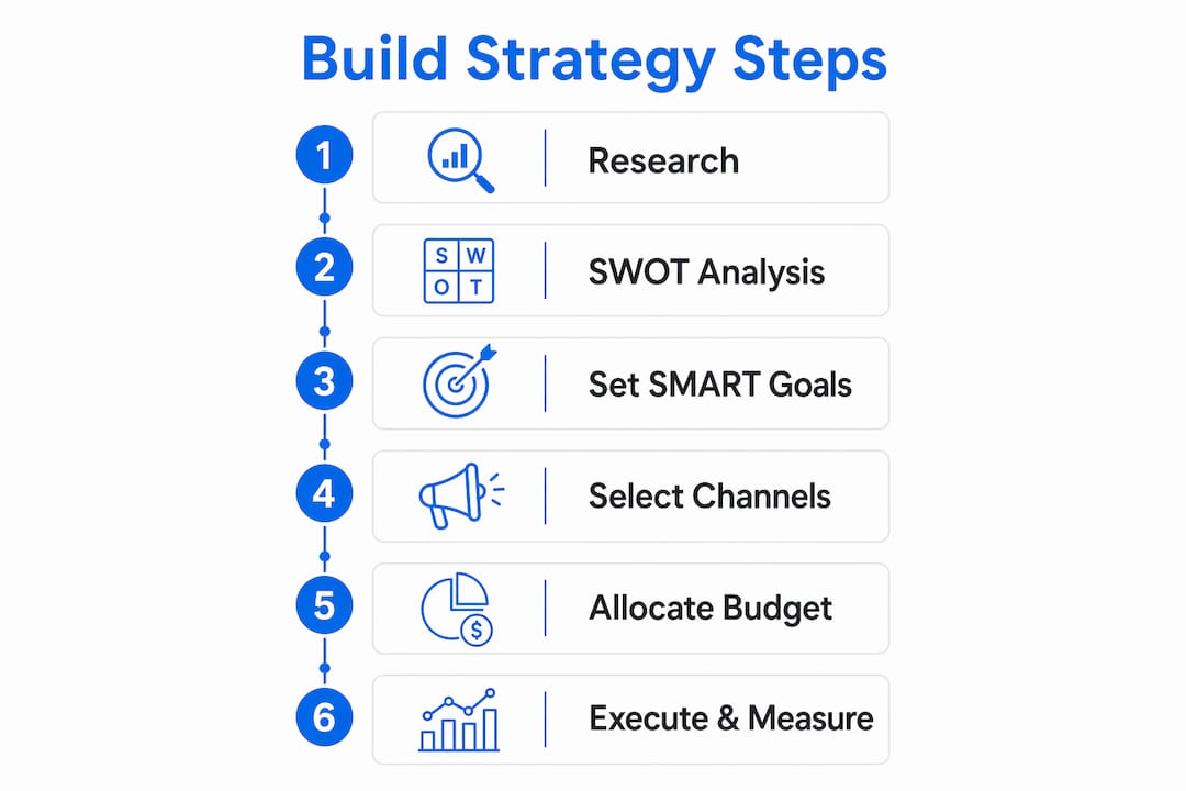 Infographic illustrating marketing strategy steps