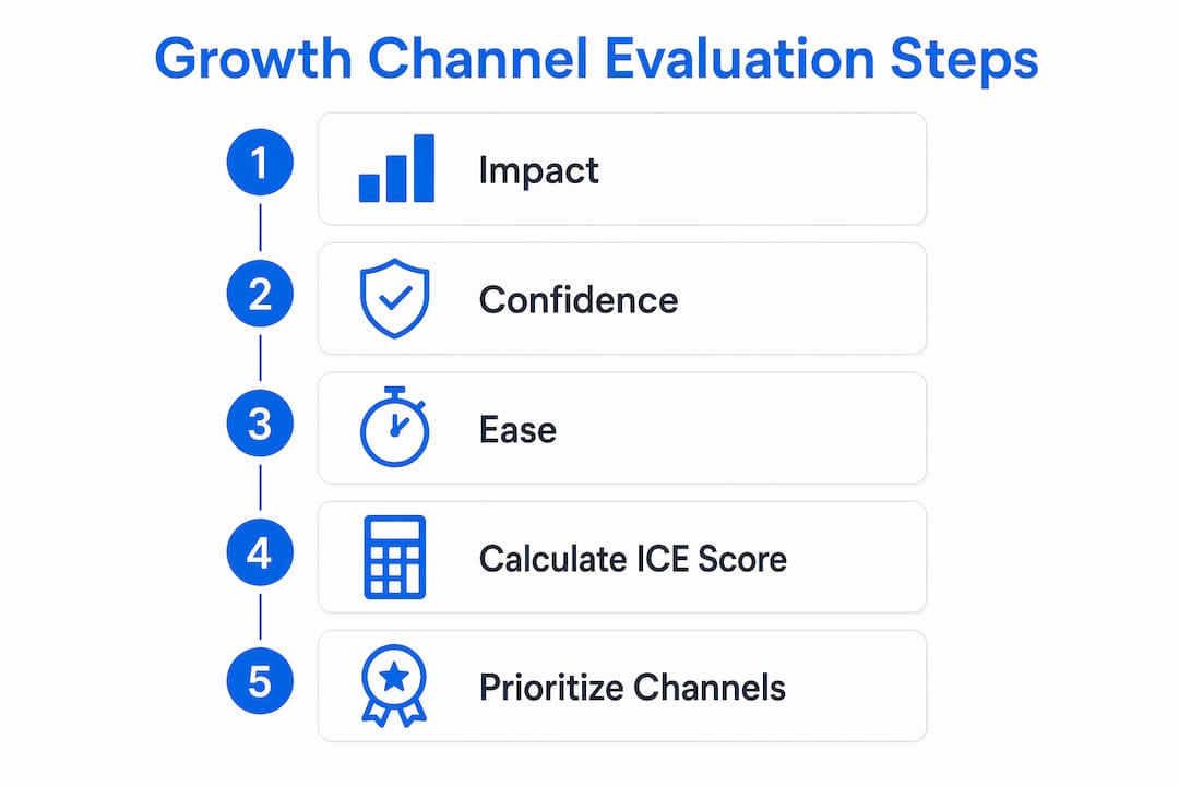 Vertical infographic showing steps to evaluate growth channels