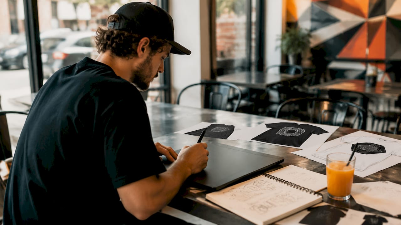 Designer working on hockey slang apparel sketches
