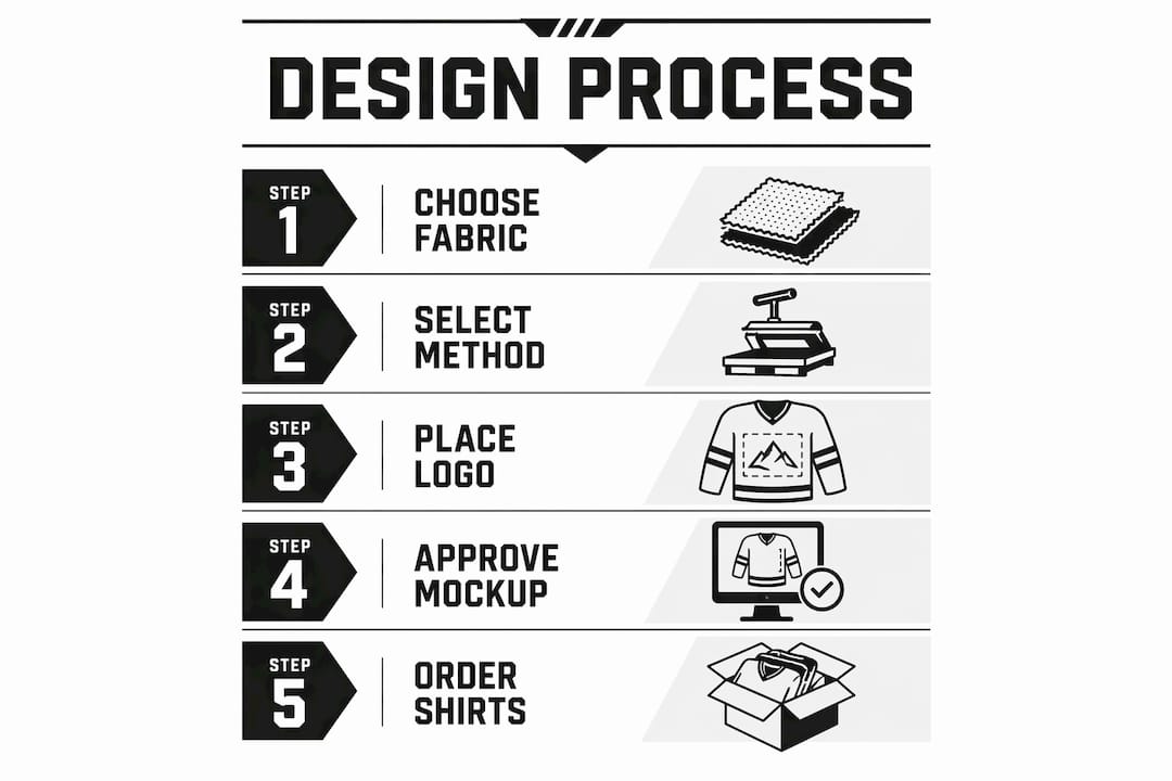 Infographic showing custom youth hockey shirt design steps