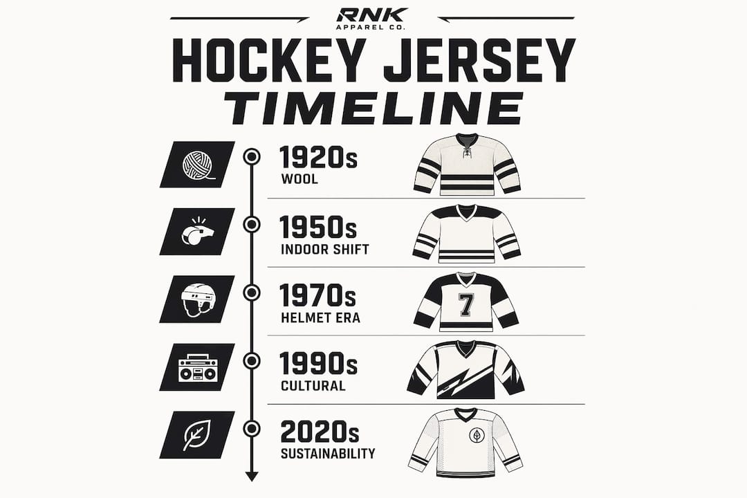 Timeline infographic of hockey jersey evolution