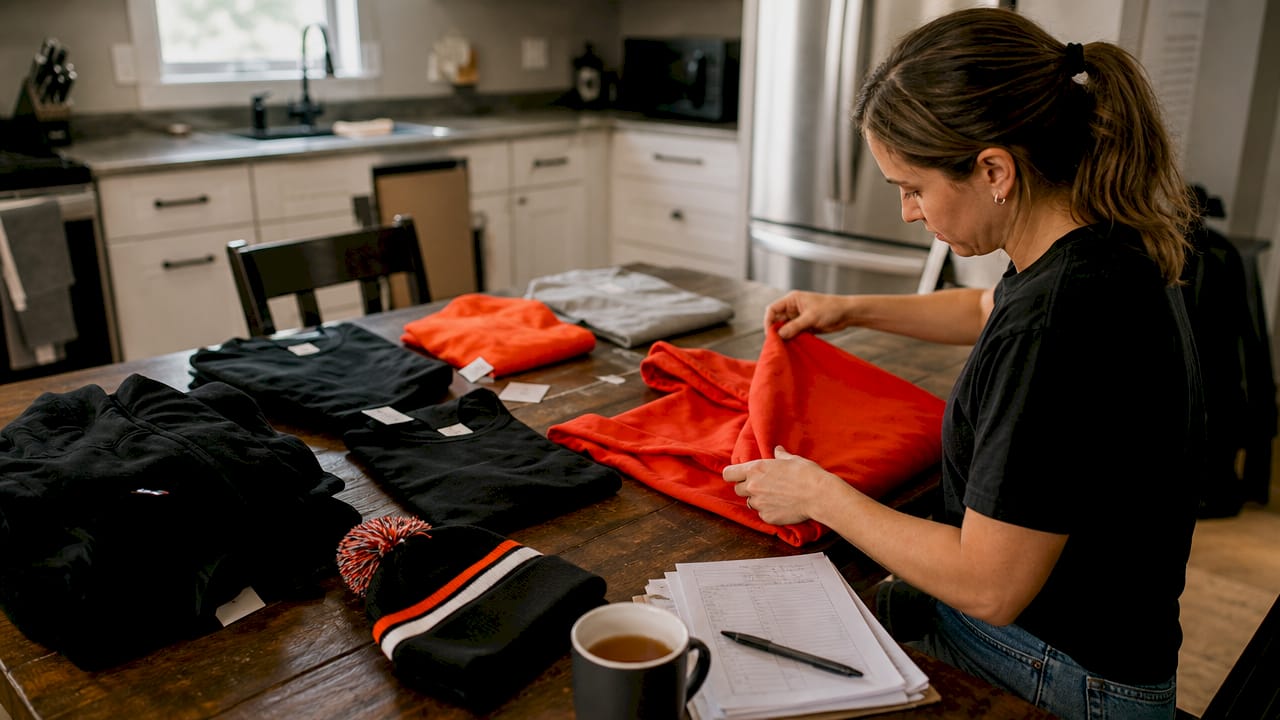 Hands sorting limited youth hockey apparel selection