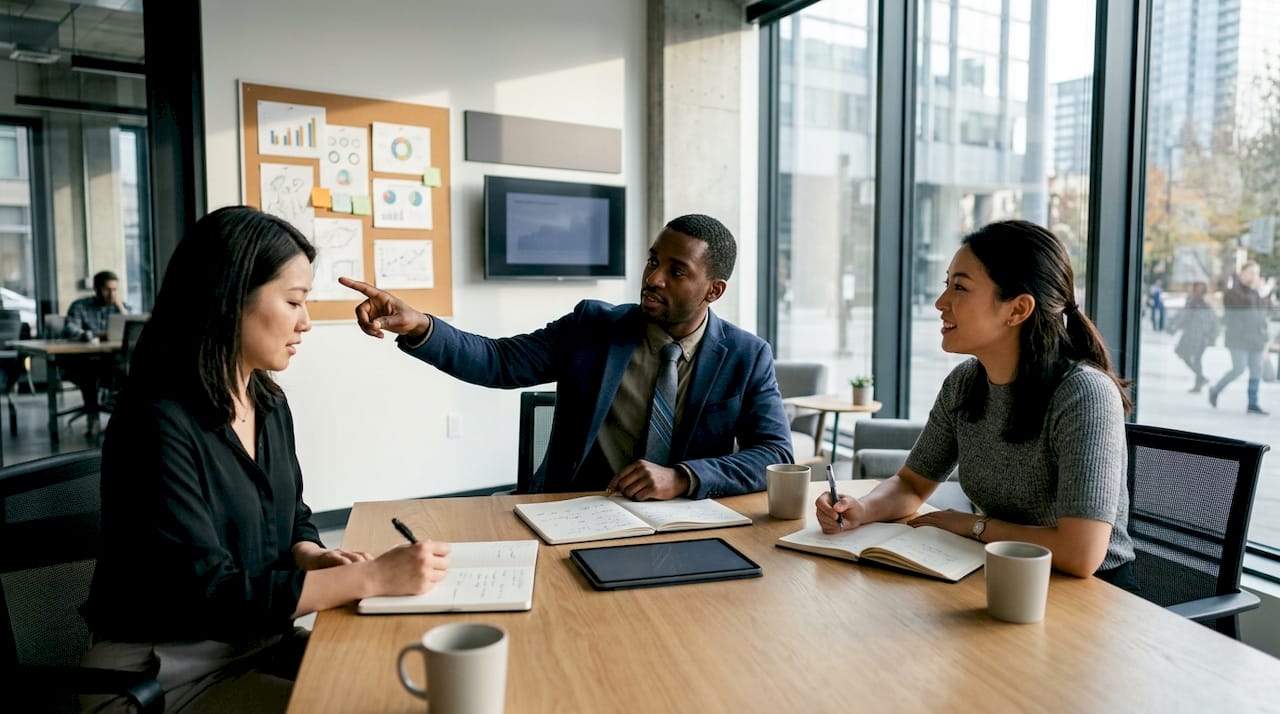 Diverse team discussing pre-launch marketing strategies