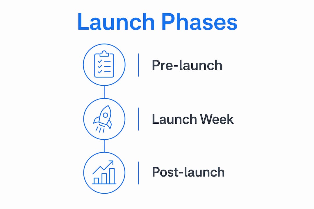 Infographic detailing the three main phases of launch marketing