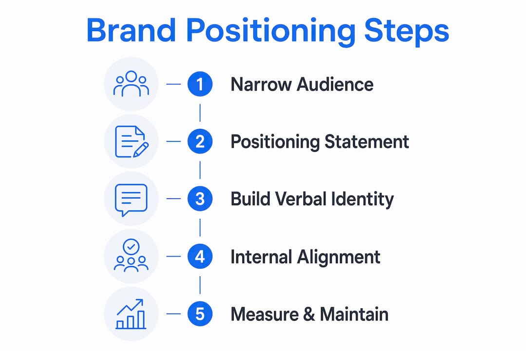 Infographic depicting five key brand positioning steps
